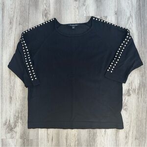 Zac & Rachel Elegant Black Sweater 1X Women’s Plus Embellished Sleeves